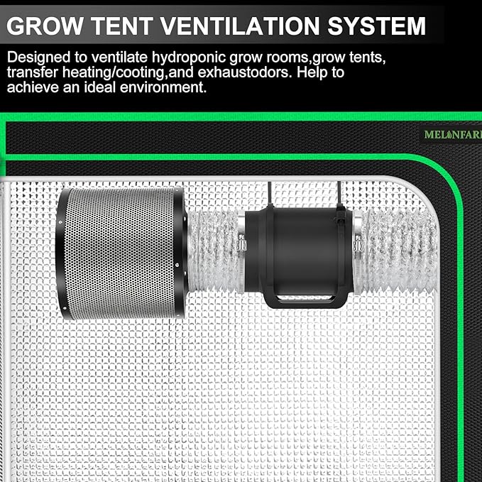 MELONFARM Air Filtration Kit, 6" 260 CFM Inline Duct Fan with Speed Controller, 8" High Carbon Filter, 8 Ft Ducting & Rubber Coupler, Air Cooling and Filtration Kit for Grow Tent, Hydroponics