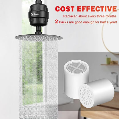 HarJue 15 Stage Shower Filter Replacement Cartridge, Universal High Output Shower Filter for Hard Water Remove Chlorine and Harmful Substances, Body Caring, 2 Pack