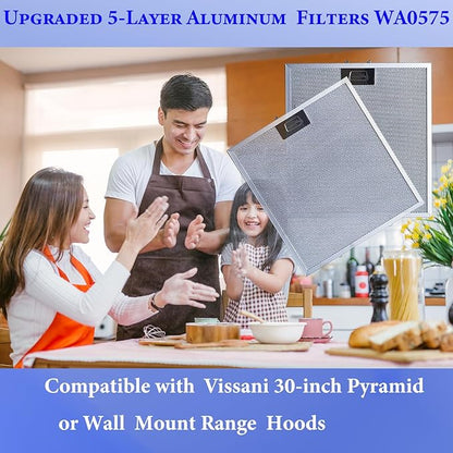 2-Pack Upgraded WA0575 Range Hood Filters Replacement With Stainless Latch 5-Layer Aluminum Mesh Fit for Vissani 30-inch Pyramid or WA0575 Wall Mount Range Hood Grease Filter by Size 14 3/8"x13 1/2"