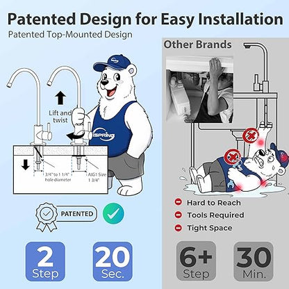 iSpring RCC7AK, NSF Certified, 75 GPD, Alkaline 6-Stage Reverse Osmosis System, pH+ Remineralization RO Water Filter System Under Sink, Patented Top-Mounted Faucet Design for Easy Installation