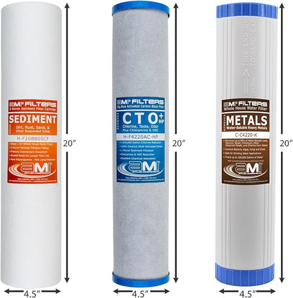 Applied Membranes Inc. 3-Stage Whole-House Water Filter Cartridge Replacements, 20-Inch Sediment, Carbon, and Heavy-Metal Filter Cartridges