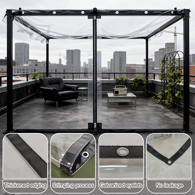 Curtain Patio Enclosure, Water Proof PVC Curtains for Gazebos with Zip, Transparent Outdoor Tarps for Patio Enclosure, Camping, Porch(1.6x1.8m)