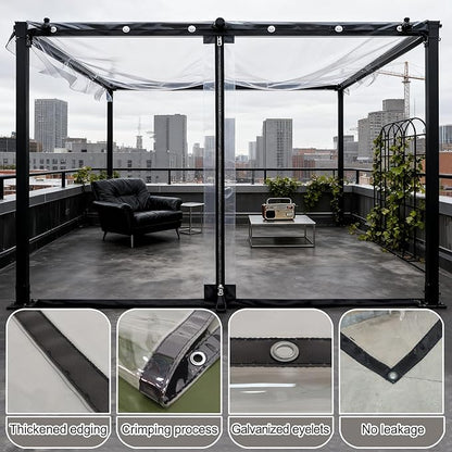 Curtain Patio Enclosure, Water Proof PVC Curtains for Gazebos with Zip, Transparent Outdoor Tarps for Patio Enclosure, Camping, Porch(1.9x2m)