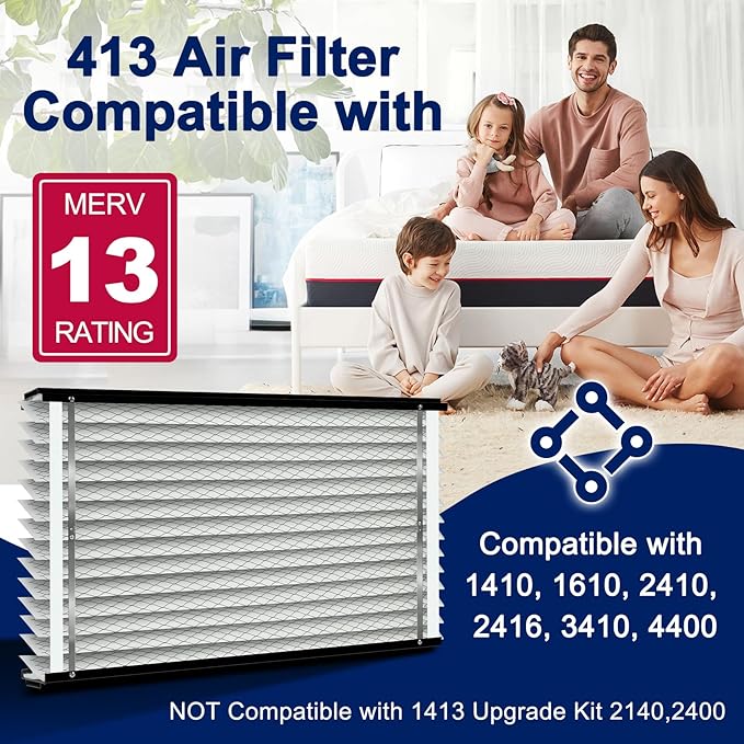 2-Pack 413 Filter Replacement Compatible with AprilAire Whole House Air Purifiers,Models 1410,1610,2410,2416,3410,4400,MERV 13 16x25x4 Pleated HVAC AC Furnace Filter