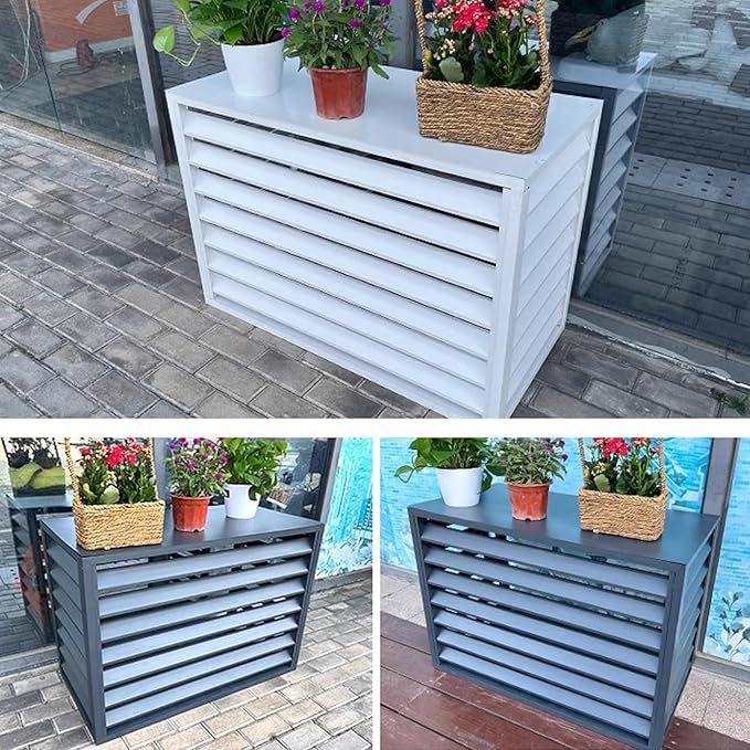 Split Air Conditioner Fence Privacy Screen 4 Panel, Aluminum Air Conditioner and Heat Pump Cover, Trash can Enclosure, Outdoor Flower Stand (White 110x60x80cm/43x24x31.5in)