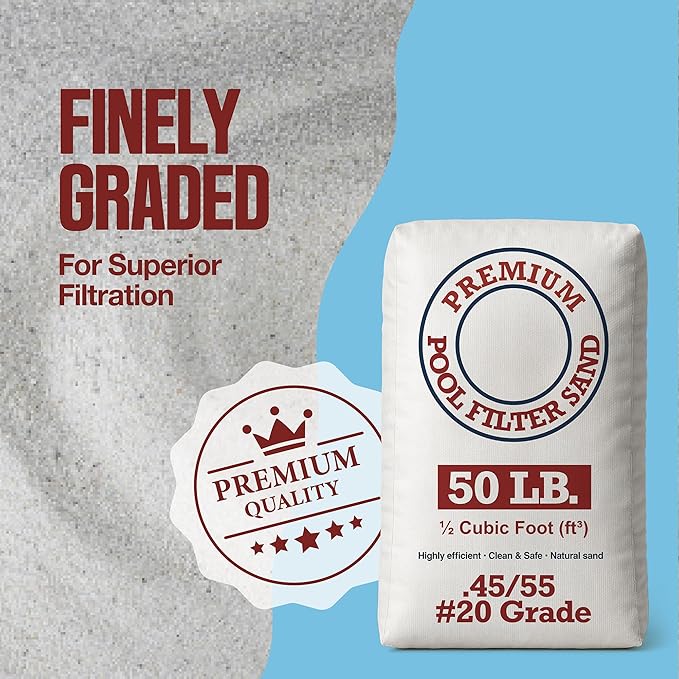 Play22 20 Grade Pool Filter Sand - Pool Sand, 50 Pound Bag Silica Sand for Pool Filter, Non Staining, Non Corroding, for Above Ground and Inground Swimming Pool Care