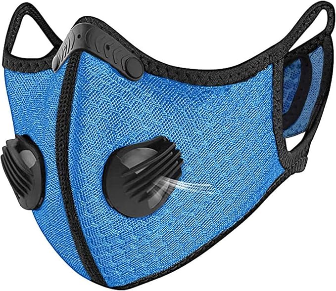 ASA Techmed Reusable Dual Air Breathing Valve Face Mask Cover with Activated Carbon Filter (Blue Cycling)