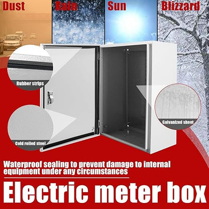 Electrical Box 24 x 16 x 10 Inch Indoor Outdoor Electrical Enclosure Box Steel Junction Box Wall Mounted Universal Electrical Project Box with Safety Locks and Mounting Plates