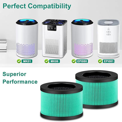 2 Pack MK01 MK06 Air Filter Replacement Compatible with Aroeve MK01 MK06, ToLife TZ-K1 and Kloudi DH-JH01 Filter, Pet Dander Version, Green