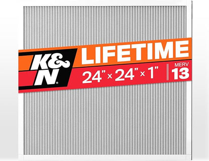 K&N 24X24X1 HVAC Furnace Air Filter, Lasts a Lifetime, Washable, Merv 13, the Last HVAC Filter You Will Ever Buy, Breathe Safely at Home or in the Office, HVC-13-12424