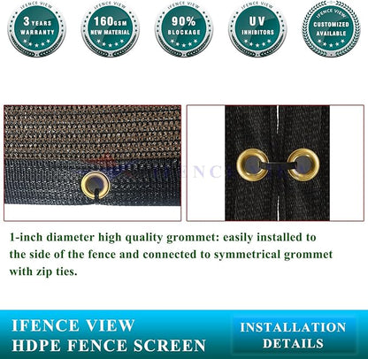 Ifenceview 6'x1' to 6'x100' Brown Shade Cloth Panels Fence Privacy Screen Fabric Mesh Net for Construction Site Yard Driveway Garden Railing Pool Balcony Canopy Awning 160 GSM (6' x 78')