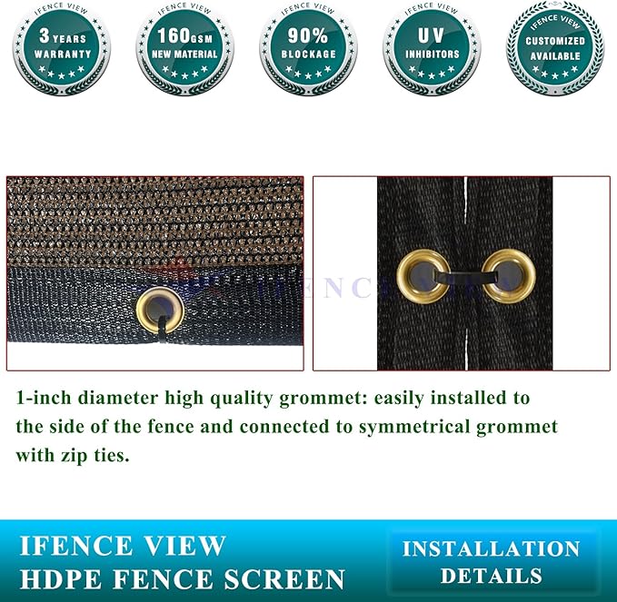 Ifenceview 6'x1' to 6'x100' Brown Shade Cloth Panels Fence Privacy Screen Fabric Mesh Net for Construction Site Yard Driveway Garden Railing Pool Balcony Canopy Awning 160 GSM (6' x 76')
