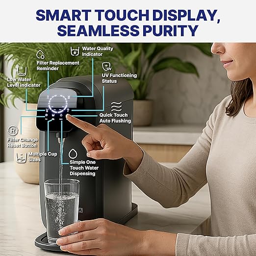NU Aqua 8-Stage Countertop Reverse Osmosis Water Filter System | RO with UV | Sediment, Carbon, Mesh & RO Water Purifier Membrane Filters | Touch Display w/Water Quality Indicator & Multi Cup Sizes