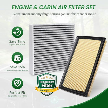 Engine & Cabin Air Filter Compatible with ES300H AVALON 2013-2018, HS250H 2010-2012, LS460 2007-2017, LS600H 2008-2016, CAMRY 2012-2017, RAV4 2013-2018, Replace for CF10285, CA10677