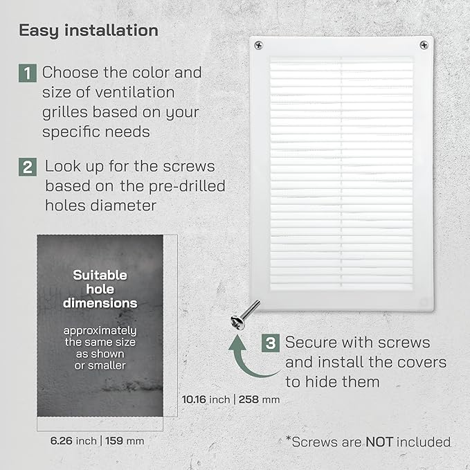 Vent Systems 8'' x 12'' Inch White Soffit Vent Cover - Pack of 100 - Flat Square Air Vent Louver - Grille Cover - Built-in Insect Screen - HVAC Vents for Bathroom, Home Office, Kitchen 8x12 Inch