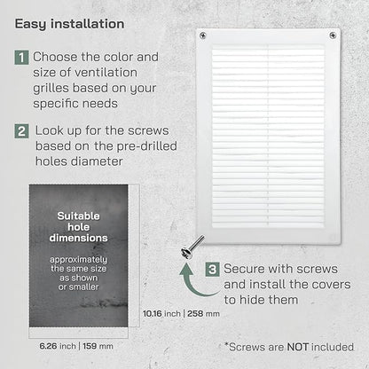 Vent Systems 6" x 10" Inch (Opening Dimensions) - Pack of 5 - Plastic White Soffit Vent Cover - Flat Rectangular Air Vent Grille - Air Vent Deflector - HVAC 8" x 12" Inch (Overall Dimensions)