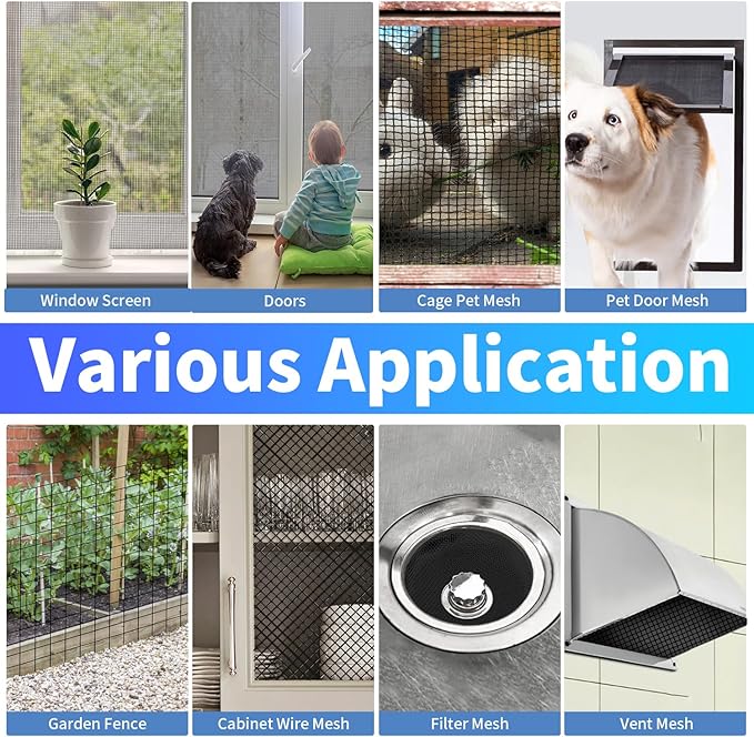 304 Stainless Steel Mesh, 24in x 10ft, 22 Mesh, Sturdy Metal Screen Roll for Window, Door, Air Vents, Filter, Cage, Garden, Patio, Pet (Black, 24inch x 10feet)