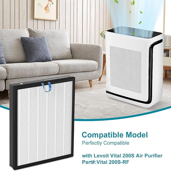 Vital 200S Replacement Filter Compatible for LEVOIT Vital 200S&Vital 200S-P, 3 in 1 Filtration, Particle Dust Pet Dander Filter&Smoke Smell Odor Activated Carbon Filter, Vital 200S-RF, 2Pack, White