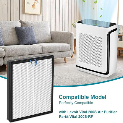 Vital 200S Replacement Filter Compatible for LEVOIT Vital 200S&Vital 200S-P, 3 in 1 Filtration, Particle Dust Pet Dander Filter&Smoke Smell Odor Activated Carbon Filter, Vital 200S-RF, 2Pack, White