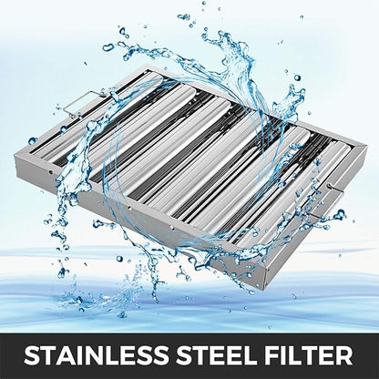 VBENLEM Pack of 6 Hood Filters 19.5W x 15.5H Inch, 430 Stainless Steel 5 Grooves Commercial Hood Filters, Range Hood Filter for Grease Rated Commercial Kitchen Exhaust Hoods