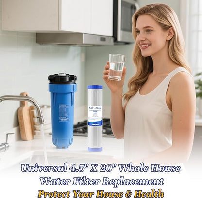 KDF-20BB & GAC Carbon Water Filter, 20'' x 4.5'' Whole House Heavy Duty Radial Flow Filter Replacement Cartridge with Kinetic Degradation Fluxion(KDF) & Granular Activated Carbon (GAC)