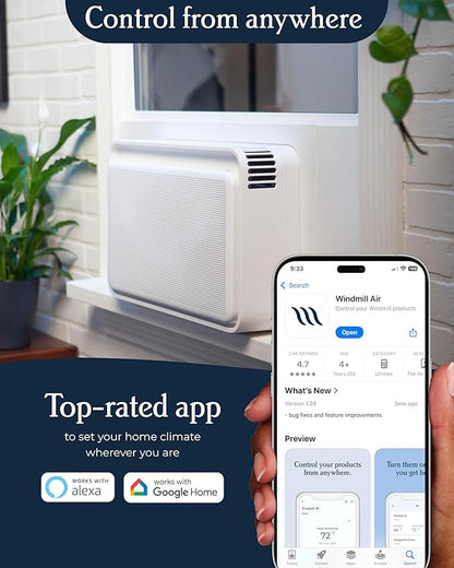 Windmill Window Air Conditioner - Quiet & Smart. Easy Install, Voice-Enabled, Remote & App Control AC Unit - 12,000 BTU Inverter w/WhisperTech