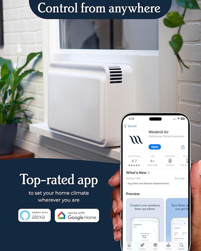 Windmill Window Air Conditioner - Quiet & Smart, Easy Install, Voice-Enabled, Remote & App Control AC Unit - 6,000 BTU
