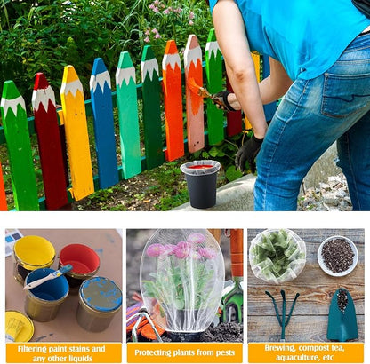 Boao 120 Pieces Paint Strainer Bags White Fine Mesh Filters Bag Bucket Elastic Opening Strainer Bags Hydroponic Paint Filter Bag for Paint Gardening (1 Gallon)