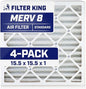 Filter King 15.5x15.5x1 Air Filter | 4-PACK | MERV 8 HVAC Pleated A/C Furnace Filters | MADE IN USA | Actual Size: 15.5 x 15.5 x .75"