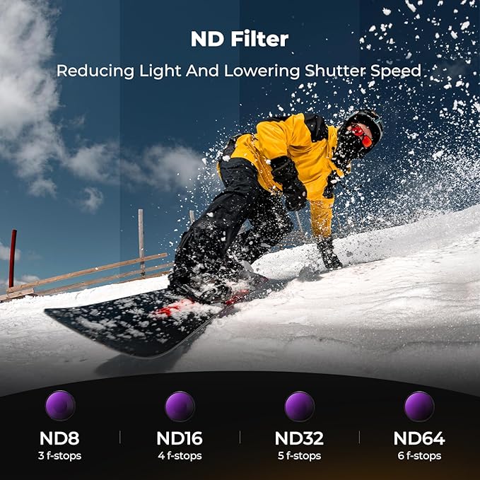 K&F CONCEPT ND Filter Kit Compatible with DJI Osmo Action 6, ND8 ND16 ND32 ND64 4 Pack Light Reduction Exposure Control Optical Glass Filters with Multi-Layer Coating