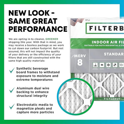 Filterbuy 16x18x1 Air Filter MERV 8 Essential Dust & Allergy Defense (12-Pack), Electrostatic Pleated HVAC AC Furnace Filters Replacement, Made in USA (Actual Size: 15.50 x 17.50 x 0.75)