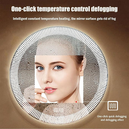 31.5 Inch LED Round Bathroom Mirror,Wall Mounted Multifunction Bathroom Vanity Mirror with Led Three-Color Light and Demister Pad, Circular Wall Mounted Vanity Mirror for Home Bathrooms,Shopping Malls