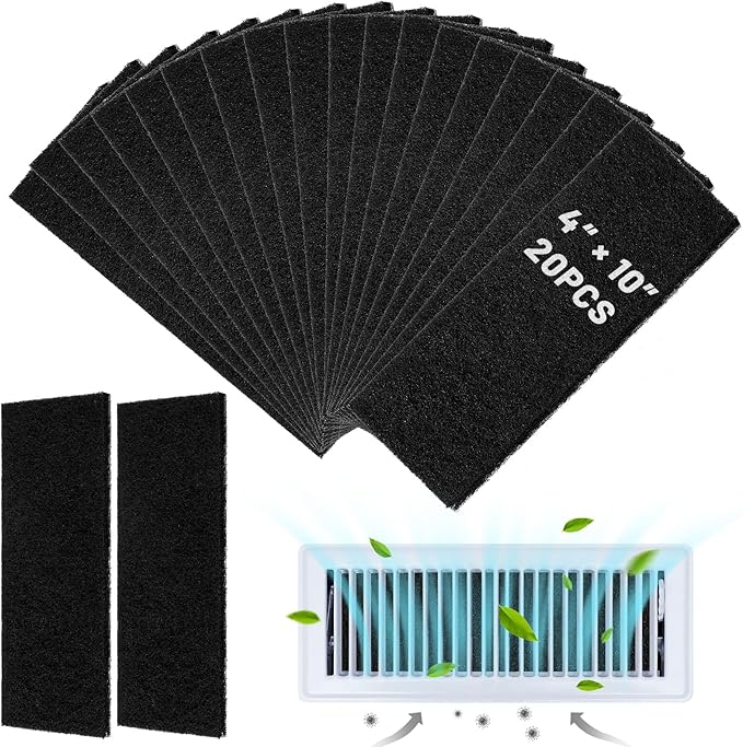 UCand 20Pack Activated Carbon Air Vent Filters for Home, 4"x10" Floor Vents Filters, Floor Registers Filters,20 Pcs Charcoal Vent Filter