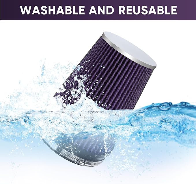 6" 152mm Cold Air Intake Filter Clamp-On Replacement High Flow Inlet Air Filter High Performance Washable Cone Filter 9" Tall Purple