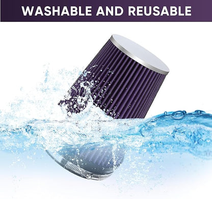 6" 152mm Cold Air Intake Filter Clamp-On Replacement High Flow Inlet Air Filter High Performance Washable Cone Filter 9" Tall Purple