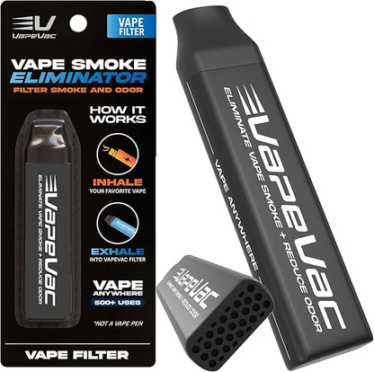 VapeVac (Registered AMZ Brand) – Pocket-Sized Personal Air Filter for Discreet Output Reduction | Minimizes Odor, Keeps Air Fresh | Not an Emission Device – 500+ Uses (Black)