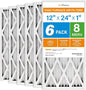 LotFancy 12x24x1 Air Filter MERV 8 6-Pack, Electrostatic Pleated Furnace & AC Filter, Captures Dust, Pet Hair, Pollen, Actual Size: 11.75"x23.75"x0.75"
