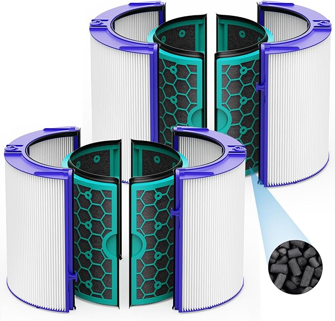2 Pack TP04 Replacement Filter for Dyson TP04 HP04 DP04 TP05 DP05 Air Purifier Sealed Two Stage Pure Cool Fan Combi 360° Glass HEPA Filter & Activated Carbon Filter, #969048-01, Purple/Teal