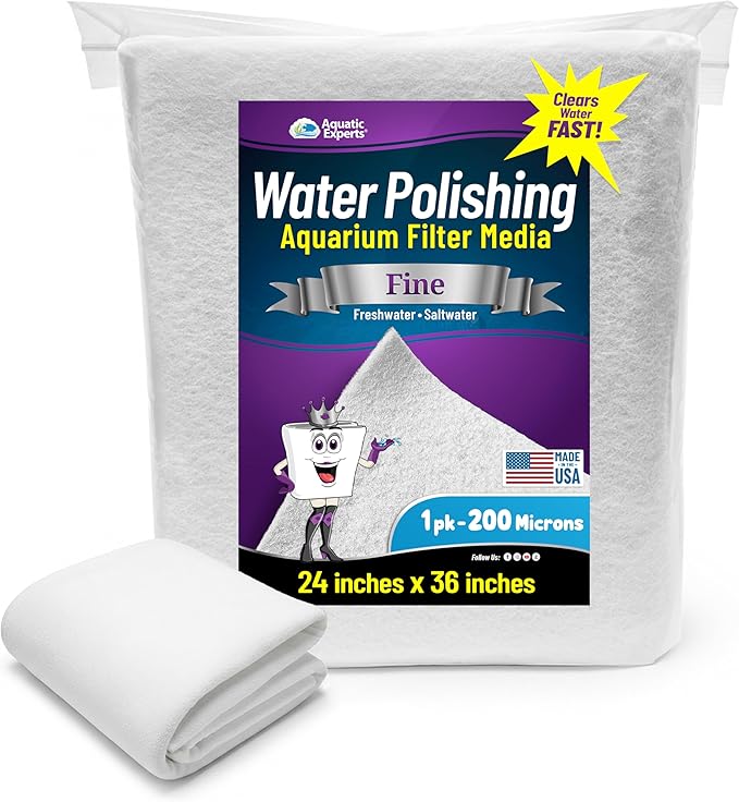 Aquatic Experts Aquarium Polishing Filter Pad, Water Polishing Pad for Aquarium Filters, Filter Floss for Fish Tank Filters, (200 Micron, 24" x 36" - 1 Pack)