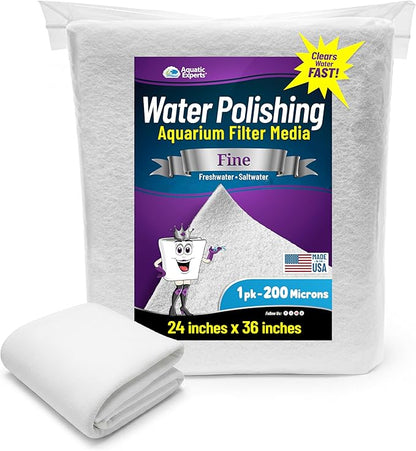 Aquatic Experts Aquarium Polishing Filter Pad, Water Polishing Pad for Aquarium Filters, Filter Floss for Fish Tank Filters, (200 Micron, 24" x 36" - 1 Pack)