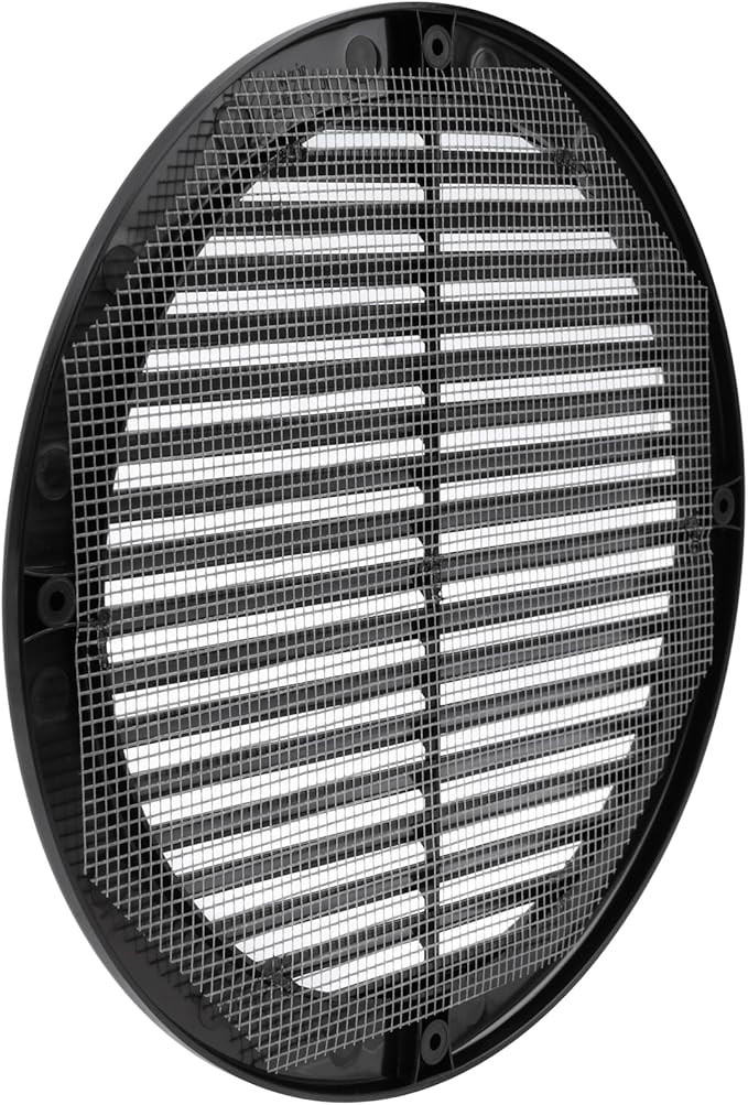 Vent Systems 8" Inch (Opening Dimensions) - Pack of 100 - Black Soffit Vent Cover - Plastic Round Air Vent Grille - Built-in Mesh Screen - HVAC Register Louver for Bathroom, Home, Kitchen