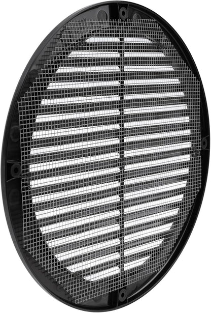 Vent Systems 8" Inch (Opening Dimensions) Black Soffit Vent Cover - Plastic Return Air Vent Cover - Round Ventilation Grille with Mesh Screen - HVAC Register Louver for Bathroom, Home, Kitchen