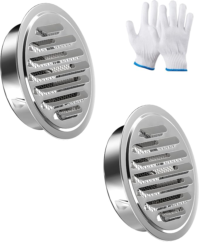 Stainless Steel Soffit Vents 6 Inch, HG Power Round Vent Cover with Screen Mesh, Louver Air Vent Hood for Wall, Ceiling Mount, Bathroom, Garage, Attic Ventilation, 2-Pack, Silver