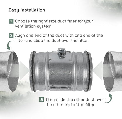 Vent Systems 4" Inch Inline Air Filter - Duct Filter - G4 Class Filtration Purifier System with Steel Mesh Screen - Air Vent Filters for Dust Collection/Air Purification - Rigid/Flexible Vent Hose