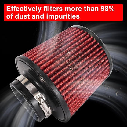Cold Air Intake Filter High Performance Washable Filter Clamp-On Replacement Air Filter Flange Diameter 3inch/76mm Red