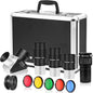 Astromania Telescope Accessory Set 12 Piece, 2 Inch Eyepiece and Filter Accessory Kit, 3pcs Kellner Telescope Eyepieces, 5pcs Colored Filters, Barlow Lens 2X ED, 2 Inch Diagonals & Sturdy Carry Case