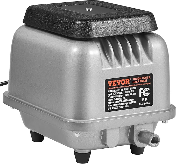VEVOR Linear Air Pump, 90L/Min Air Flow Septic Aerator Pump, Aeration System for 1/4 Acre 10 FT Deep Ponds, Water Gardens, Waste Treatment, Septic Tanks, Aquariums, Seafood Restaurants, Fish Farms