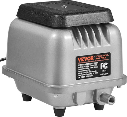 VEVOR Linear Air Pump, 90L/Min Air Flow Septic Aerator Pump, Aeration System for 1/4 Acre 10 FT Deep Ponds, Water Gardens, Waste Treatment, Septic Tanks, Aquariums, Seafood Restaurants, Fish Farms