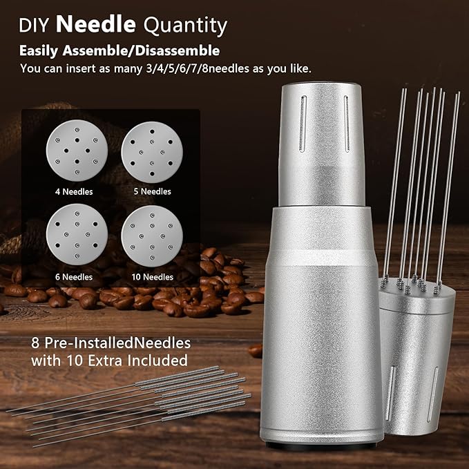WDT Tool Espresso Distributor Accessory kit &1.7mm Thickness 150μm Mesh Puck Screen & 8 Magnets dosing ring Compatible with Breville Portafilter (WDT +51MM silver dosing ring&puck screen)