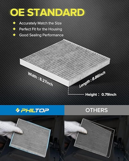 PHILTOP Cabin Air Filter, Compatible with CF12237 2012-2019 Versa 1.6L, 2014-2018 Versa Note, 2017-2021 NV200(After 10/01/2017), 2015-2019 Micra Premium Cabin Filter with Activated Carbon Filter